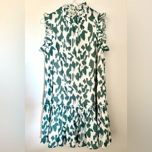 Elegant Green and White Ruffle Dress